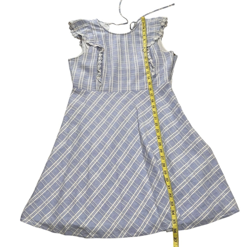Draper James Linen Blend Embroidered Eyelet Blue White Pinafore Ruffle Dress 12 - Picture 14 of 16